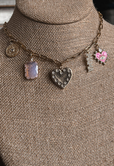 Charmed I'm Sure Pink Heart Necklace