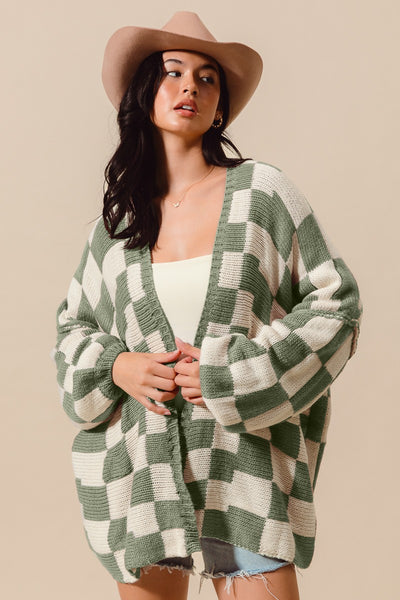 Sage Checkered Cardigan