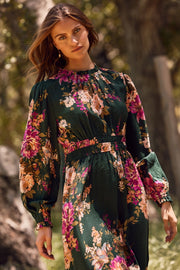 Evergreen Holiday Floral Dress