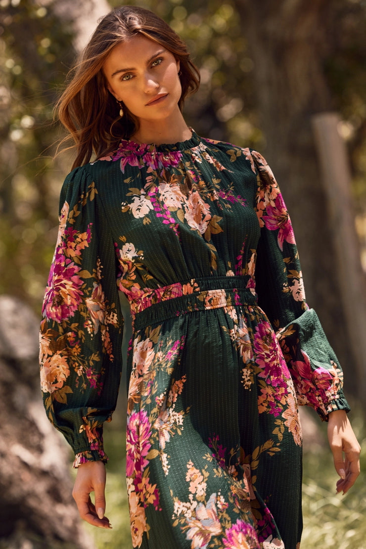 Evergreen Holiday Floral Dress