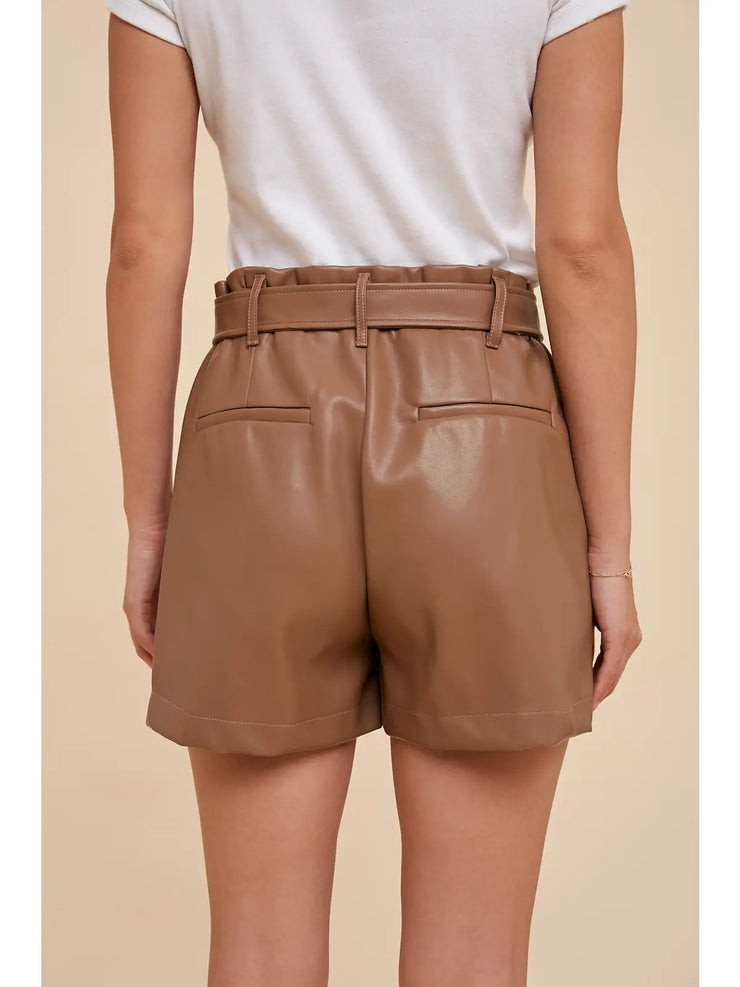 Jackie Camel Leatherette Shorts