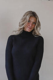 Tara Turtleneck Ribbed Sweater Dress Black