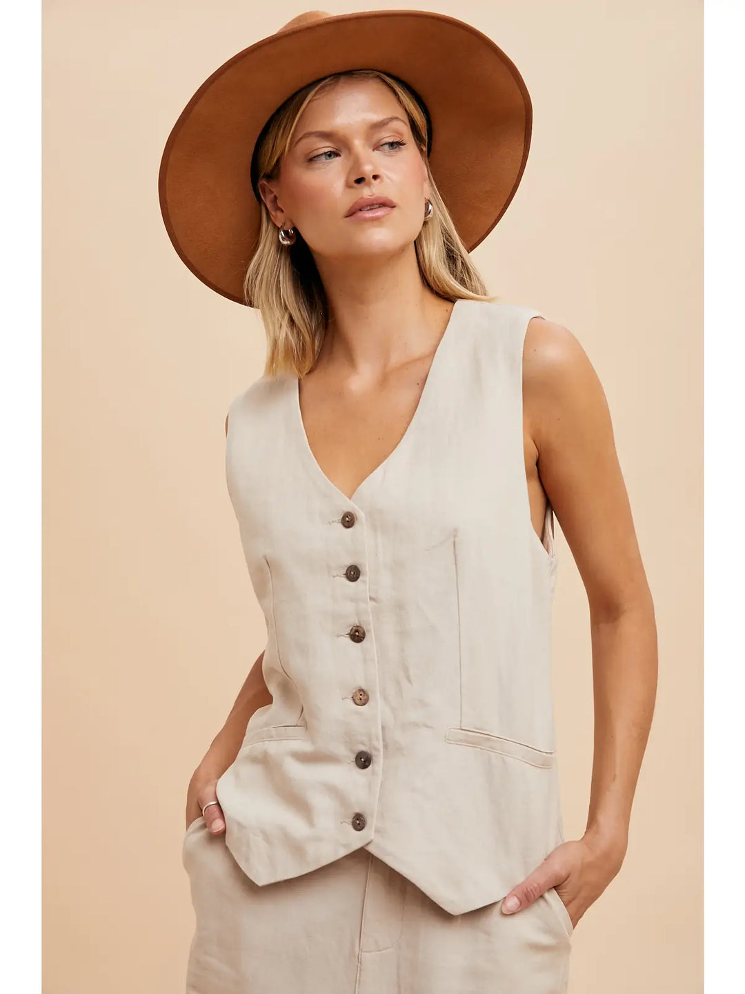トップス linen like belt vest beige Eaphi トップス linen like belt vest beige Eaphi Beige linen-like
