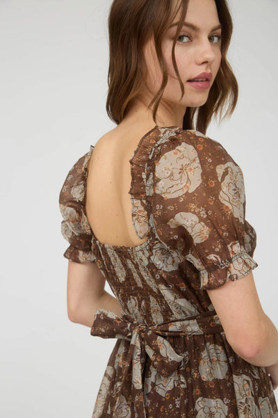 Romantic Autumn Floral Midi Dress