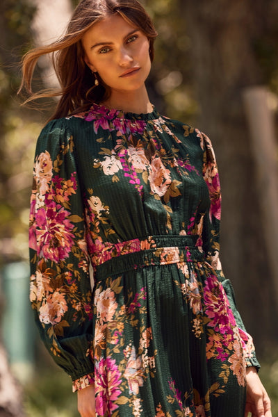 Evergreen Holiday Floral Dress