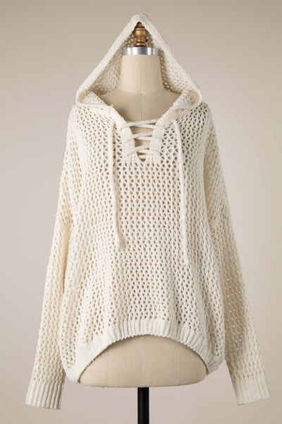 Lainey Lace Up Ivory Sweater