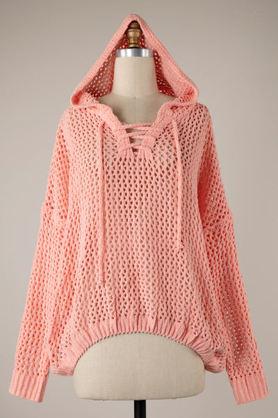 Lainey Lace Up Peach Sweater