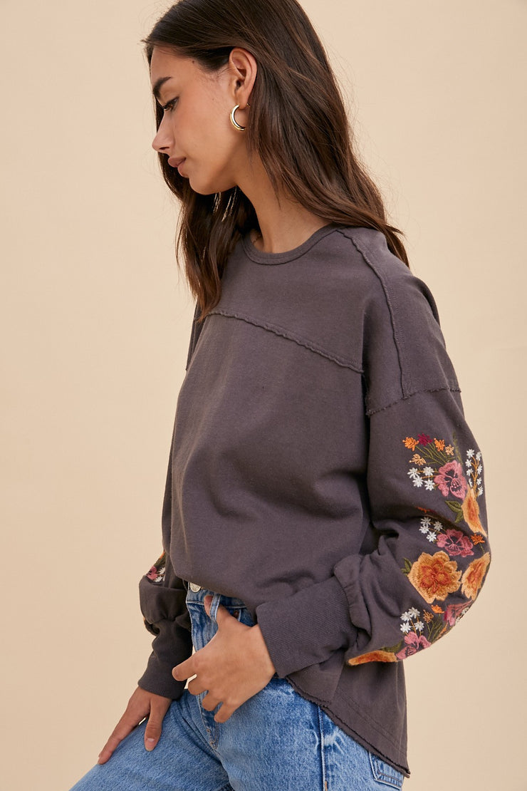 Amelia Charcoal Embroidered Blouse