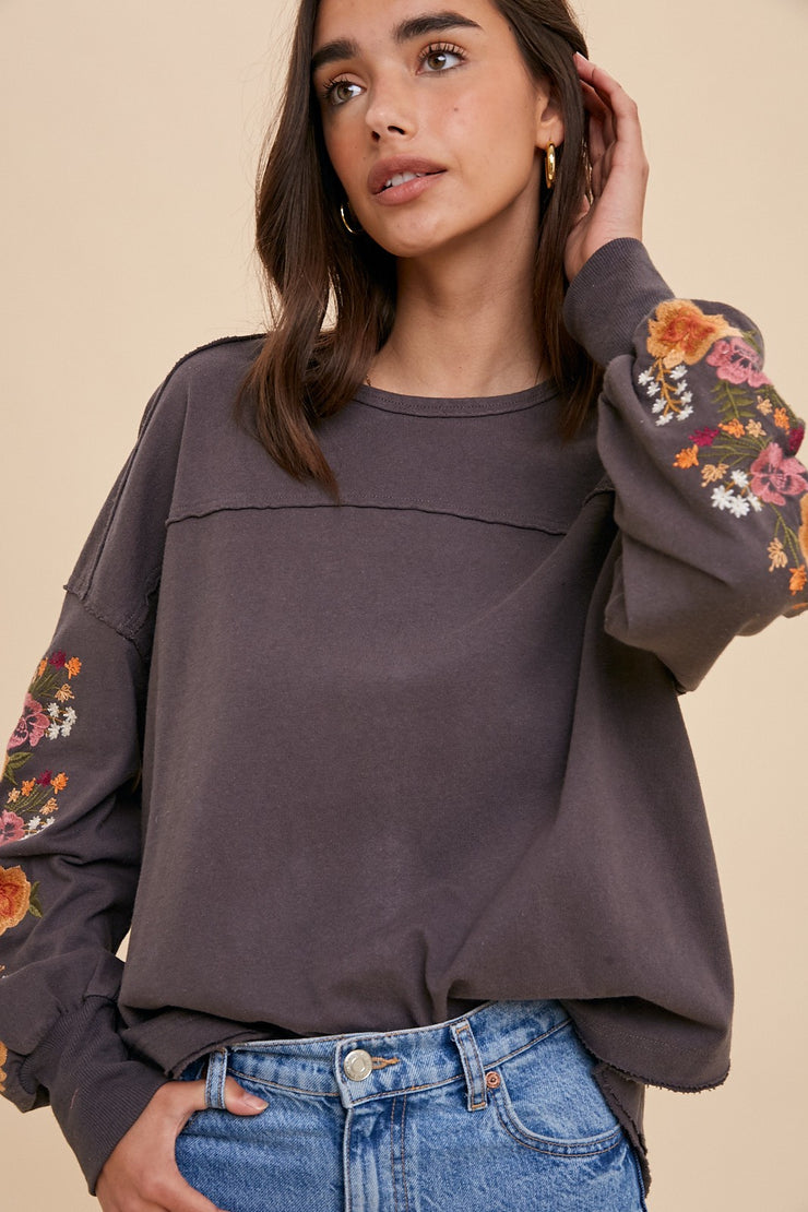 Amelia Charcoal Embroidered Blouse