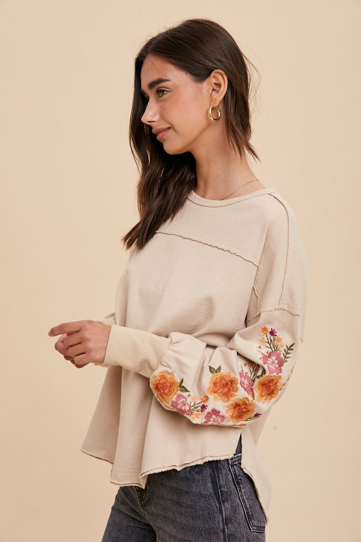 Amelia Almond Embroidered Blouse