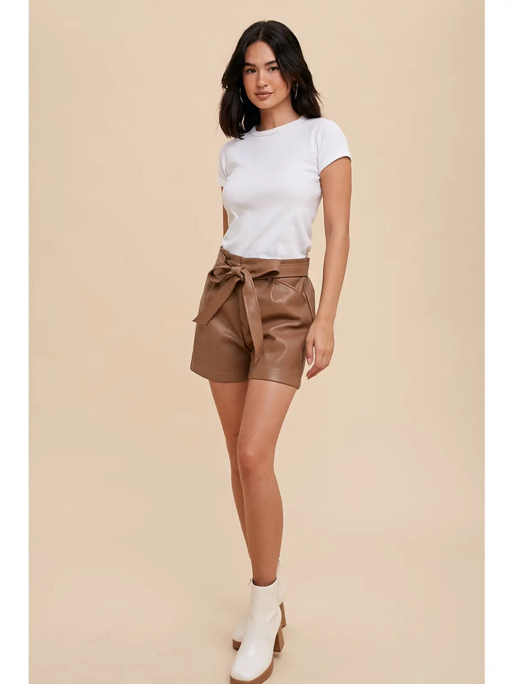 Jackie Camel Leatherette Shorts