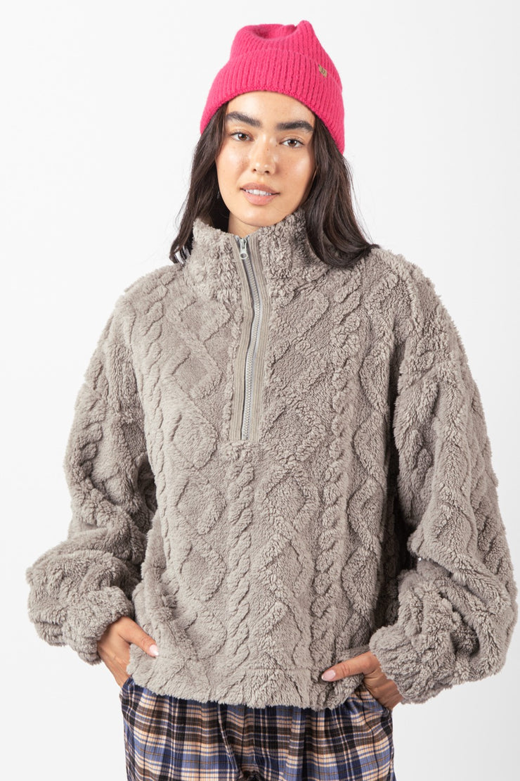 Grey Cable Knit Sherpa