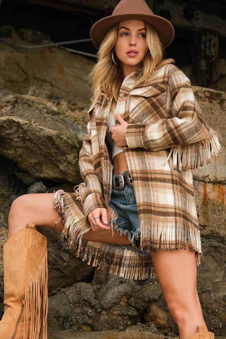 Fringe Plaid Jacket