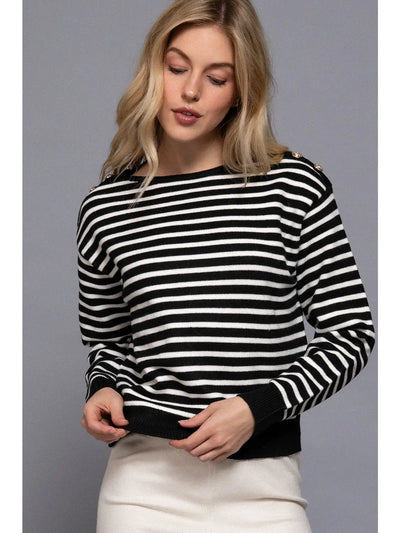 Button Shoulder Stripe Blouse