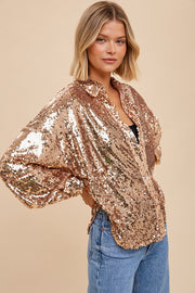 Rose Gold Sequin Button-Down