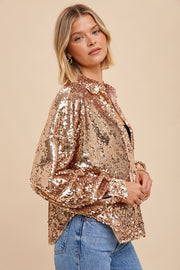 Rose Gold Sequin Button-Down