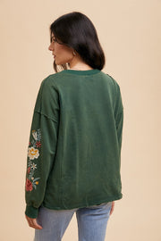 Embroidered Hunter Green Floral Blouse