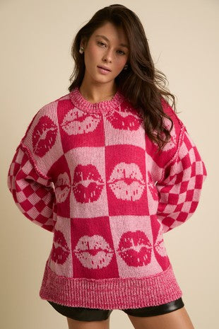 Kisses Checkered Sweater