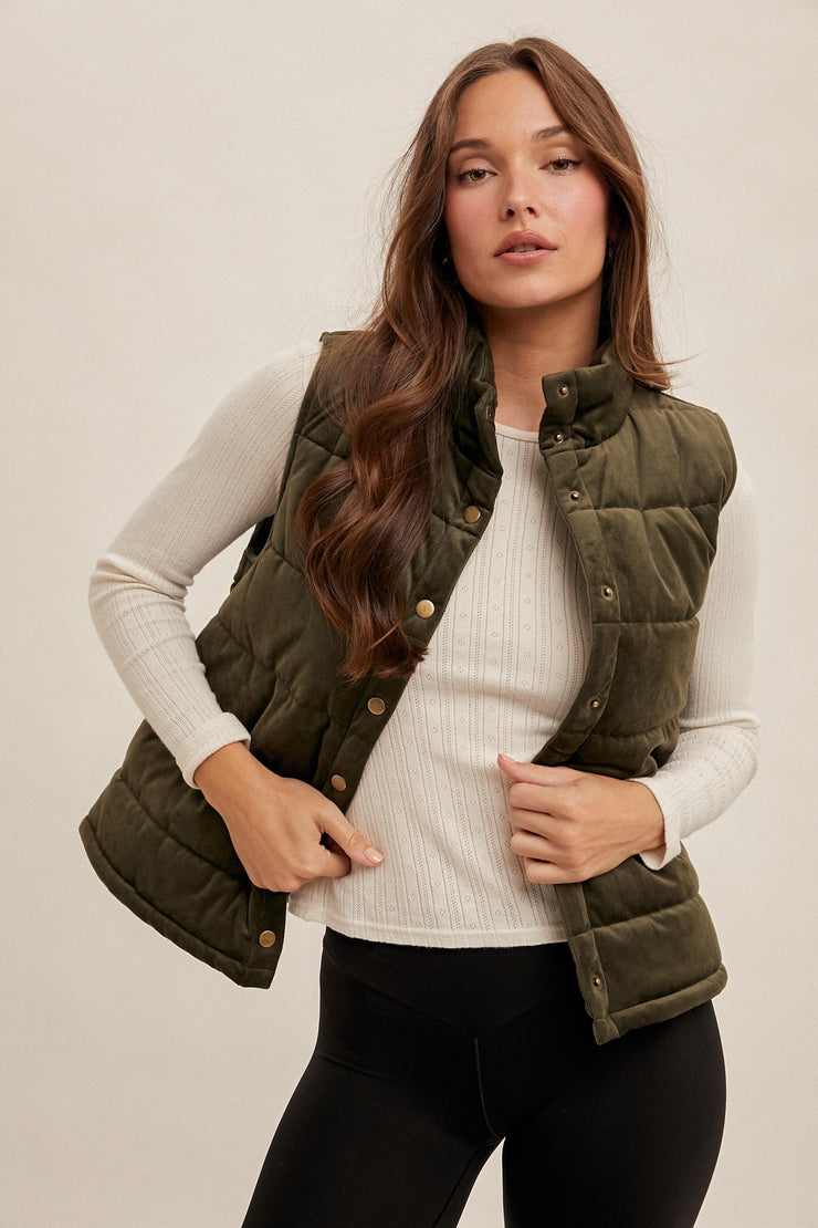 Olive Velvet Vest