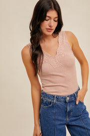 Dusty Mauve Lace Tank