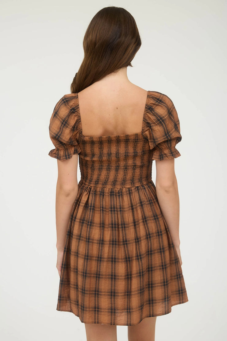 Lucy Chocolate Puff Sleeve Plaid Dress