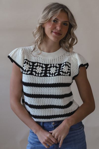 Kierra Crochet Black & White Blouse