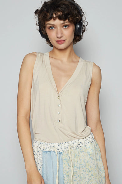 Khaki Buttondown Tank