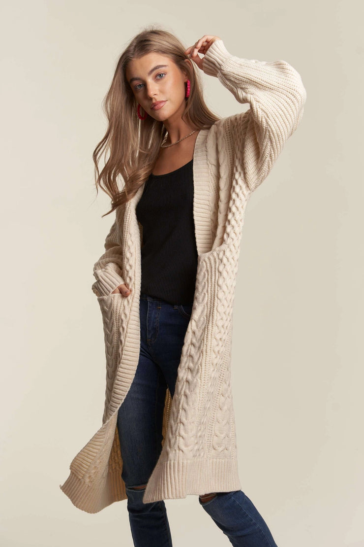 Beige Cableknit Cardigan