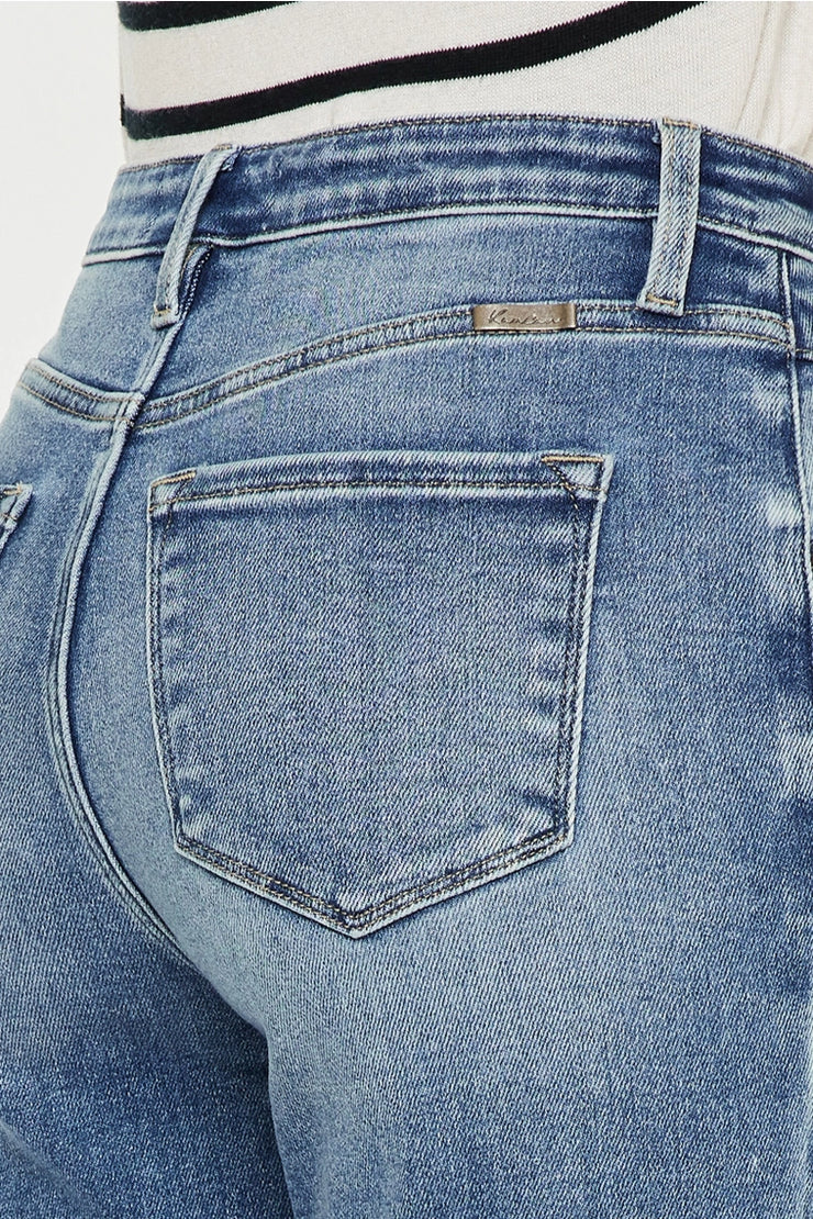 High Rise Double Button Slim Straight Leg