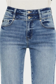 High Rise Double Button Slim Straight Leg