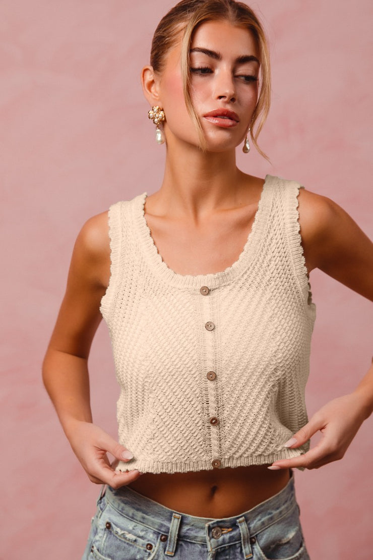 Button Up Knit Natural Tank