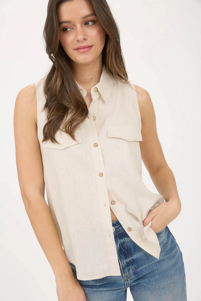 Blaire Button-down Khaki Tank