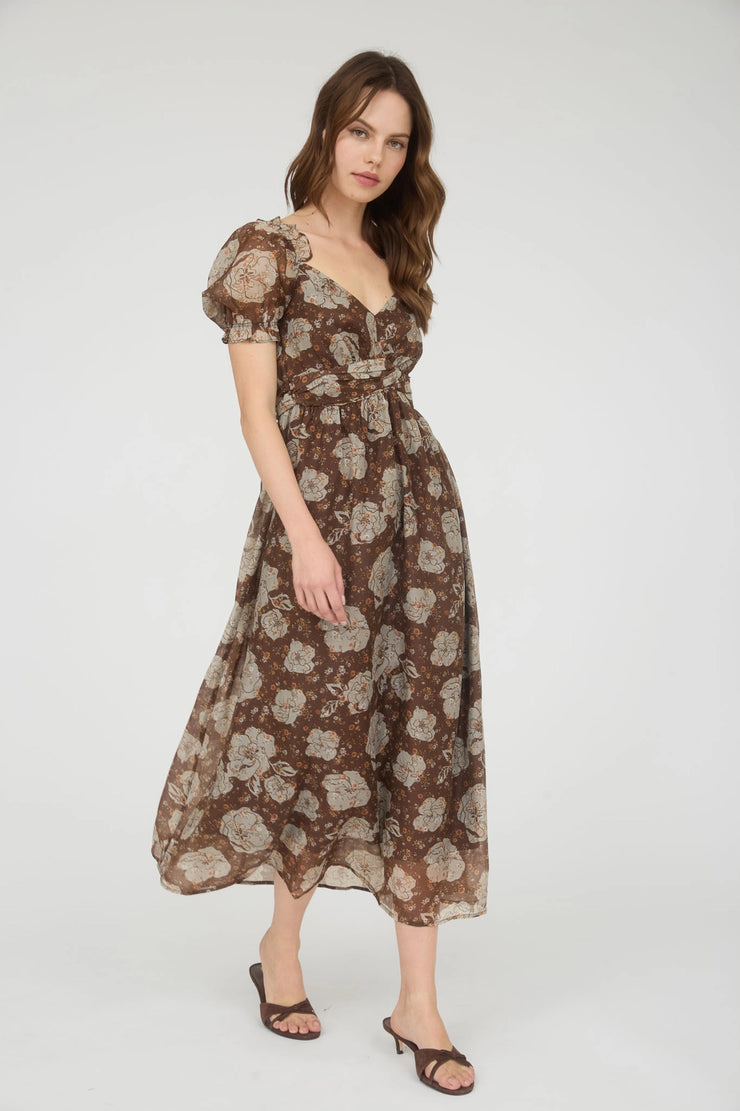 Romantic Autumn Floral Midi Dress