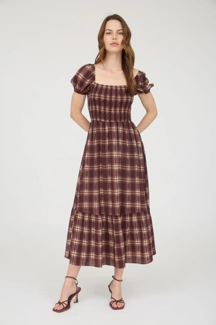 Jay Burgundy Plaid Midi Dress