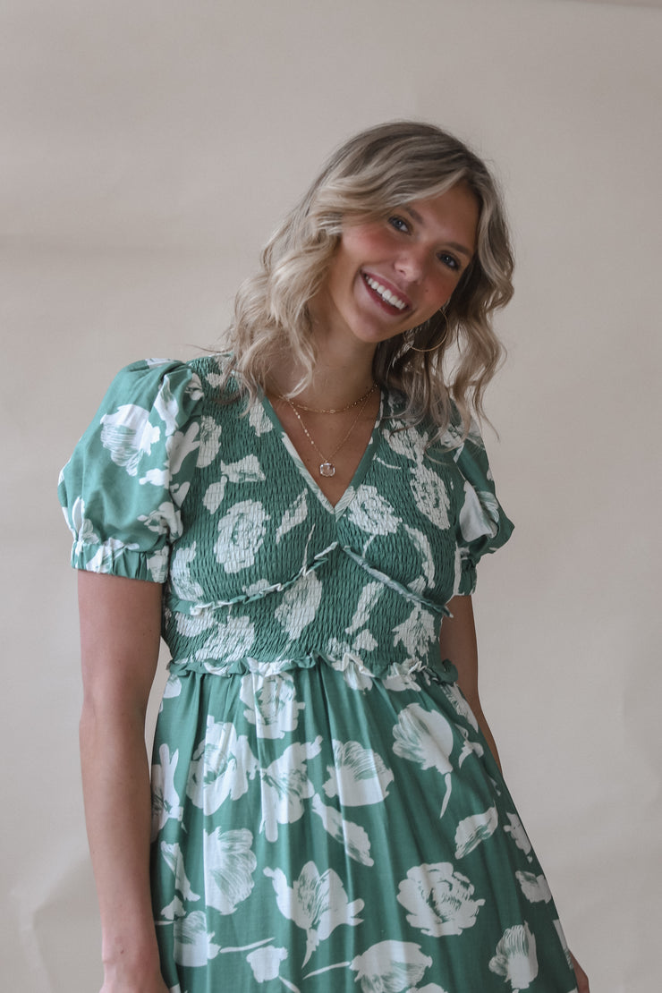 Floral Printed Smocked Dress