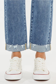 High Rise Double Button Slim Straight Leg