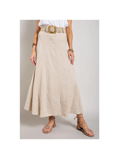 Linen Belted Maxi Skirt