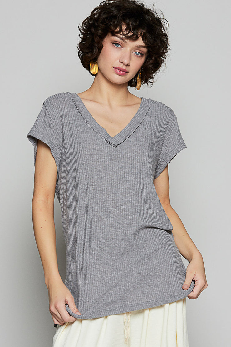 Grey Ribbed Tee