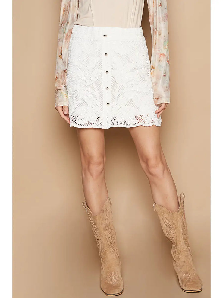 Pearl Front Lace Mini Skirt