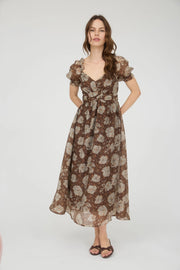 Romantic Autumn Floral Midi Dress