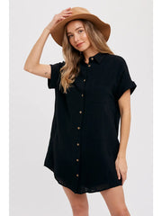Bekah Black Button-up Shirt Dress