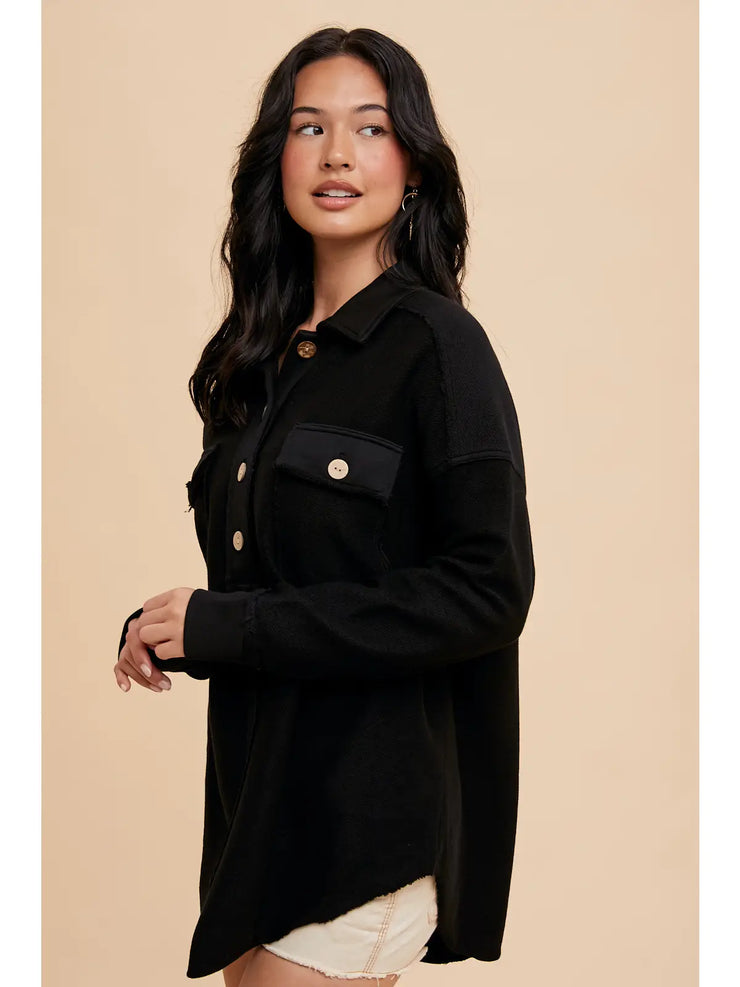 Collar Button Down Black Sweatshirt