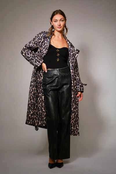 Leoapard Double Breasted Trench Coat