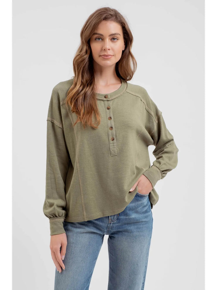 Olive Bubble Henley