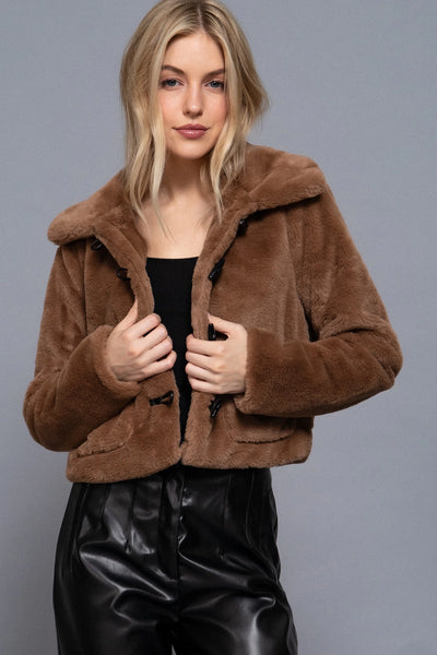 Toggle Mocha Faux Fur Jacket
