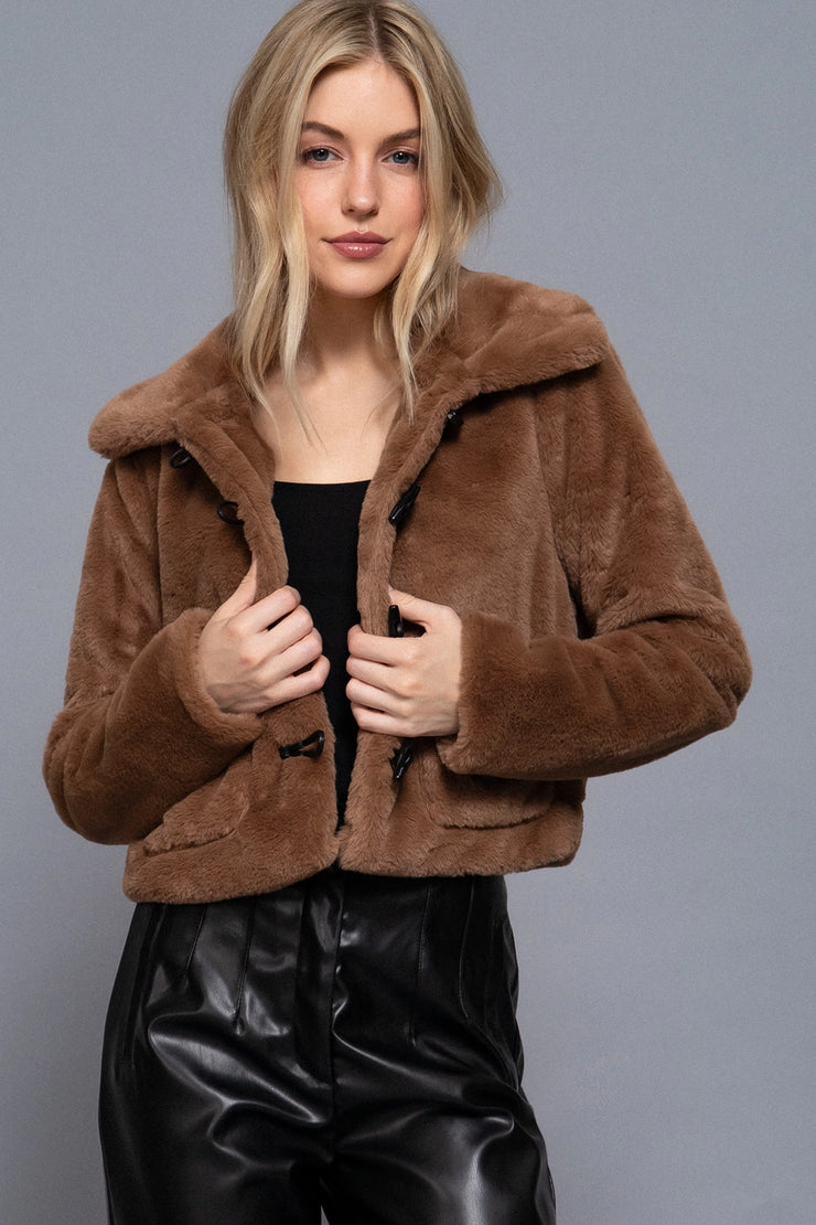 Toggle Mocha Faux Fur Jacket