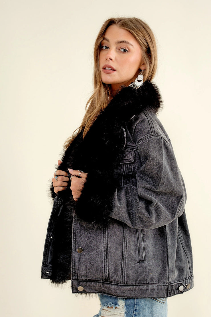 Danny Black Fur Mixed Jacket