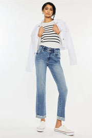 High Rise Double Button Slim Straight Leg