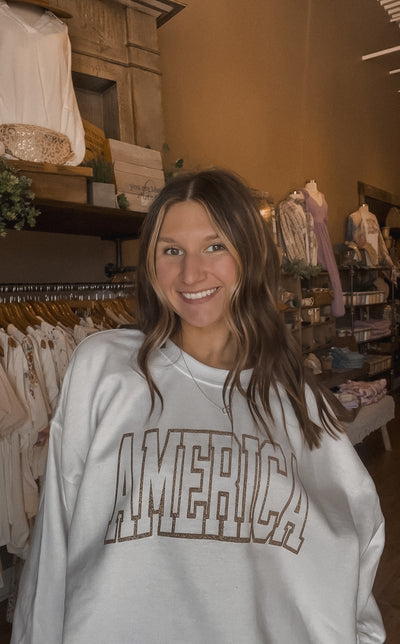 America Glitter Sweatshirt White