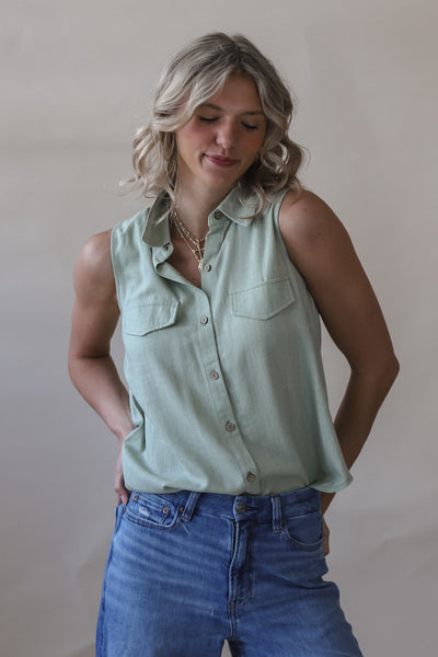 Blaire Button-down Sage Tank